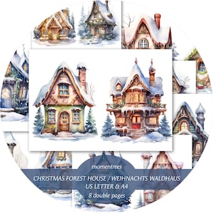 Biglietto piegato Christmas Forest House, diario spazzatura, kit, 3D, artigianato, vacanza, regalo, stampabile, download digitale, carta natalizia, foresta