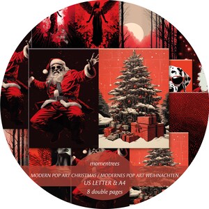 kit de diario basura de Navidad de arte pop moderno, páginas digitales de Feliz Navidad, Papá Noel mecedor, diario basura especial, rojo