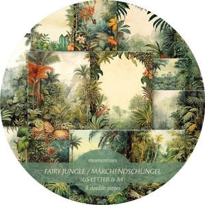 Cuento de hadas selva palmeras flores papeles vintage digitales páginas de libros antiguos scrapbooking kits de revistas efímeras plantilla de fondo