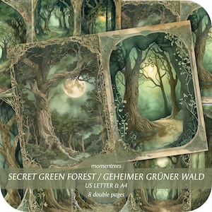 forêt verte mystérieuse arbres magiques papiers numériques télécharger journal kit scrapbooking kits de journal éphémère et accessoires scrapbook image 1