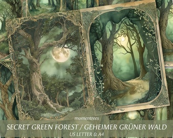 forêt verte mystérieuse arbres magiques papiers numériques télécharger journal kit scrapbooking kits de journal éphémère et accessoires scrapbook