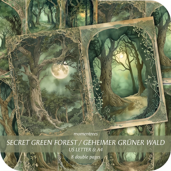 geheimnisvoller grüner Wald Magische Bäume digitale Papiere Download Journal Kit  Scrapbooking Ephemera-Journal-Kits und Zubehör Scrapbook