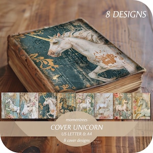 Unicorn Junk Journal Cover: Magical Fairytale Book Cover (Digital Download)