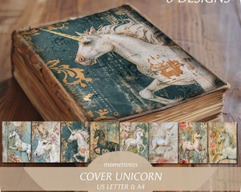 Cover unicorn, magical fairy tale, beautiful book cover, junk journal cover, digital download, printable junk journal cover, book cover