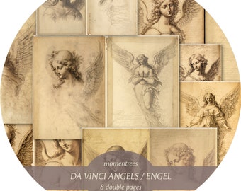 da Vinci ángel místico diario basura plantillas de papel digital artesanías vintage lápiz de hadas dibujo scrapbooking efímera arte de hadas DIY