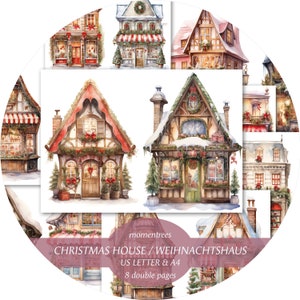 Kersthuis gevouwen kaart, ongewenste dagboek, invoegen, kit, 3D, ambacht, vakantie, geschenk, Cricut, afdrukbare, digitale download, kerstpapier