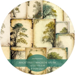 Magic Trees digitale papieren om vintage briefpapier te downloaden dagboekpakket scrapbooking Ephemera-dagboekkits en plakboekpapierbenodigdheden Forest