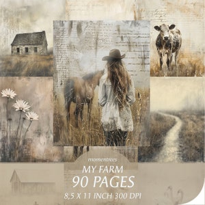 Scrapbooking, Ma ferme, Ferme groupée, Vie à la campagne, Fille cheval, Animaux de la ferme, Junk Journal, Papiers numériques