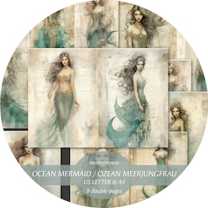 Meerjungfrau digitale Papiere zum downloaden Vintage Schreibwaren Journal Kit Scrapbooking Ephemera Journal Kits und Scrapbook-Papier