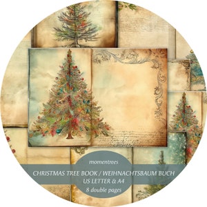 Livre d'arbre de Noël, papiers numériques télécharger kit de journal vintage scrapbooking kits de journal éphémère et accessoires scrapbook, arbre de Noël