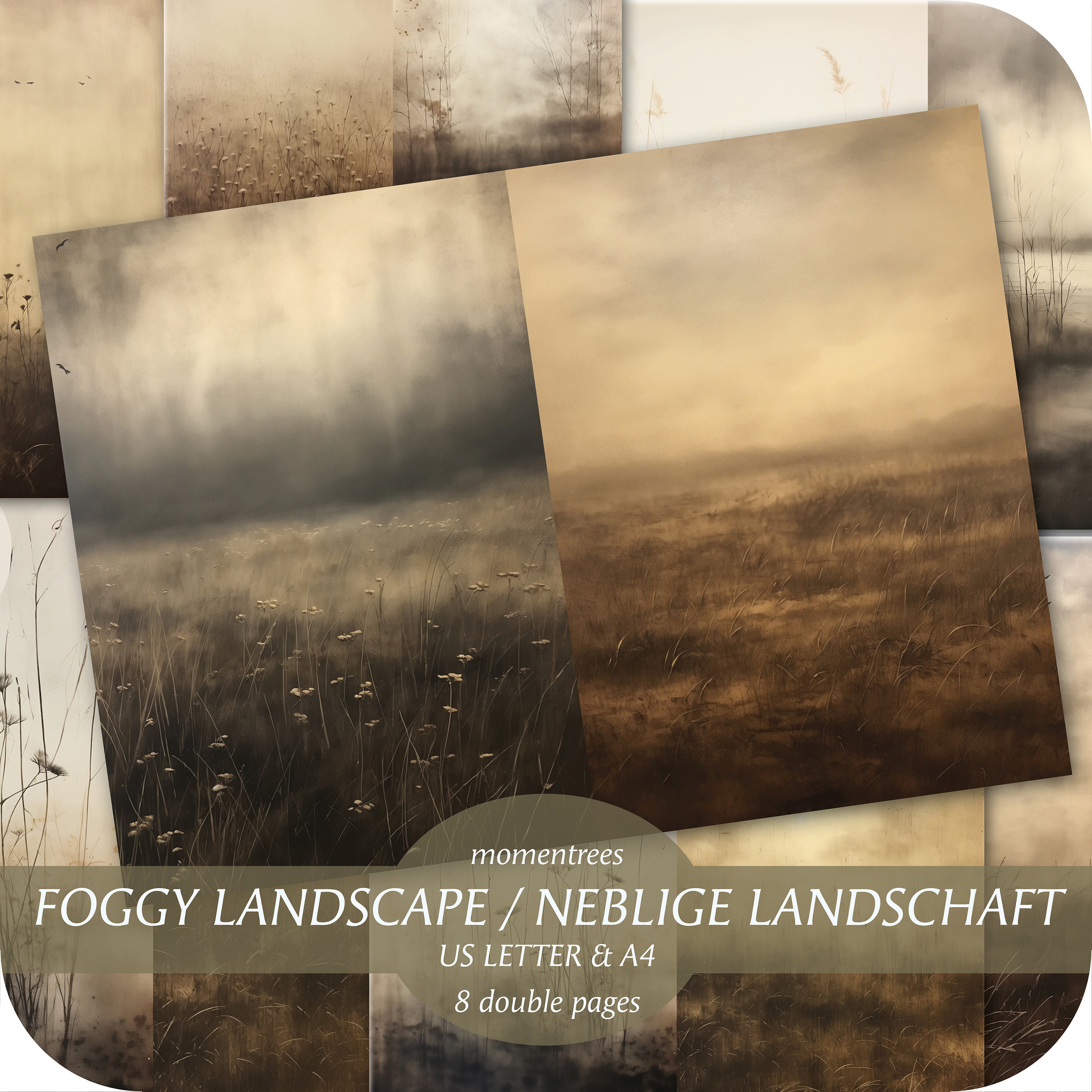 Scrapbooking, foggy landscape, morning dew, mystical, ALONE, journal kit vintage digital for download ephemera and accessories