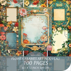 Art Nouveau Flower Frames: Printable Scrapbook Paper (Digital Download)