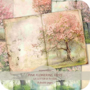 Pink Blühende Bäume digitale Papiere zum downloaden Vintage Schreibwaren Journal Kit Scrapbooking Ephemera Journal Kits und Scrapbookpapier