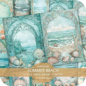 Sommer Strand Digital Junk Journal Kit, Strand Collage zum Ausdrucken, Sommer Digital Junk Journal Papier, Meereswellen Hintergrund