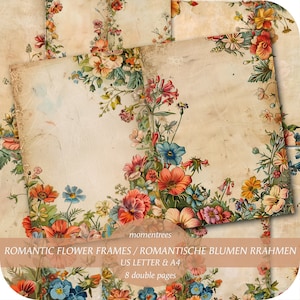 Junk Journal romantique fleurs cadres journal indésirable papiers vintage numériques fleurs d'été sur vieux papiers Scrapbooking Ephemera Journal Kits