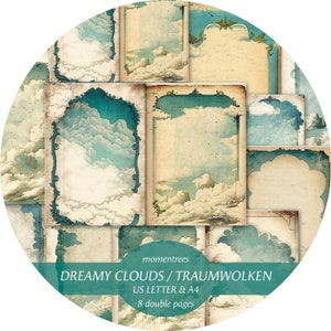 Droomwolken wolken digitale papieren om vintage dagboekkits te downloaden, scrapbooking ephemera dagboekkits en plakboekpapierbenodigdheden
