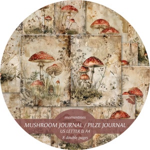 Funghi diario foresta magica funghi velenosi mistico diario spazzatura modelli di carta digitale artigianato vintage magico fate magiche fiaba fata