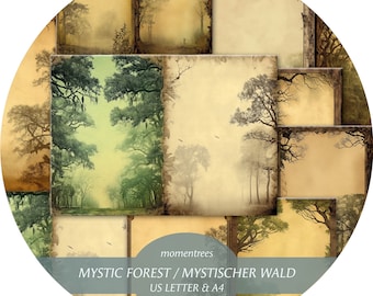 Kit de journal mystérieux de la forêt mystique vintage numérique pour télécharger des éphémères et des fournitures scrapbooking arbres kit digi de la forêt sombre