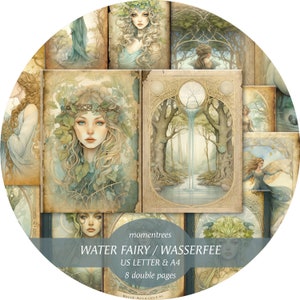 Wasserfee im Wald Junk Journal, Ephemera, Jäger, Magie, Scrapbooking, Papier, Fee, digitaler Download, Baum