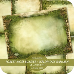 Wald Moos Umrandung basic Digital Papier für Junk Journals, Journal Papier mit Wald Hintergrund, Digital Kit Printable, Junk Journal Papier
