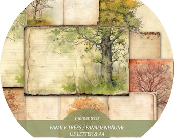 Family Trees Digital Paper: Vintage Journal Kit (A4 & US Letter)