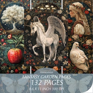 Scrapbooking, pagine di giardini fantasy, Giardino dell'Eden, paradiso, angeli, fate, pagine decorative riccamente decorate Junk Journal, Big Bundle