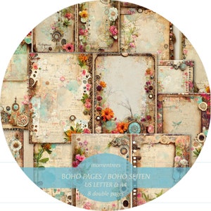 boho digital papers vintage bohemian flowers Journal Pages Printable for Scrapbooking Ephemera Journal Kits and Scrapbook Paper Supplies art
