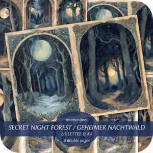 misterioso bosque nocturno árboles mágicos documentos digitales descargar kit de diario scrapbooking kits de diario efímero y accesorios álbum de recortes