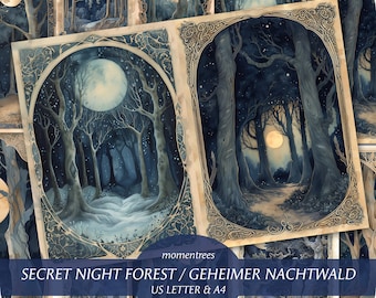 forêt de nuit mystérieuse arbres magiques papiers numériques télécharger journal kit scrapbooking kits de journal éphémère et accessoires scrapbook