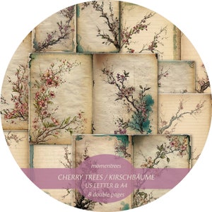 Kirschblüten Blumen digitale Papiere zum downloaden Vintage Schreibwaren Scrapbooking Scrapbooking Ephemera Journal Kits und Scrapbooking