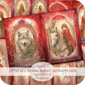 Rotkäppchen, Wolf, Junk Journal, Ephemera, Jäger, Magie, Scrapbooking, Fee, digitaler Download, Fee, rot, Prinzessin