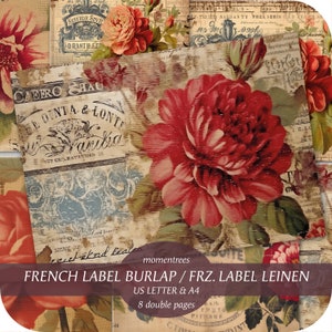étiquette française sur lin texture fleurs papiers vintage numériques pages de vieux livres scrapbooking kits de journal éphémère page de fond