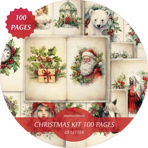 Christmas Junk Journal Kit, Vintage Merry Christmas Junk Journal Pages, Christmas Junk Journal Printable Paper, Digital Collage Shee