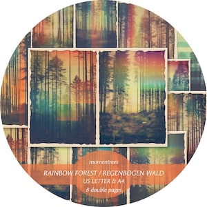 RAINBOW FOREST Junk Journal Pagina's, Rainbow Forest, Kleurrijk, Junk Journal, Afdrukbare papieren, Digitale Collage, Instant Download