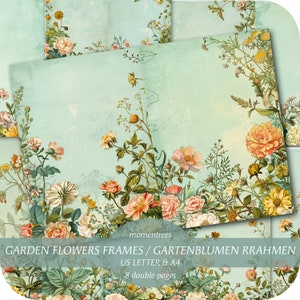 Journal indésirable Jardin fleurs cadre journal indésirable papiers vintage numériques fleurs d'été sur vieux papier Scrapbooking Ephemera Journal Kits