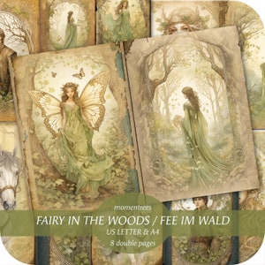 Fee im Wald Wald Junk Journal, Ephemera, Jäger, Magie, Scrapbooking, Papier, Fee, digitaler Download, Garten eden, Baum