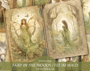 Fairy in the Woods Junk Journal Kit: Watercolor Ephemera (Digital Download)