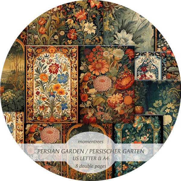 Persischer Garten ornamente und Orient Teppiche digitale vintage Papiere alte Buchseiten Scrapbooking Ephemera-Journal-Kits