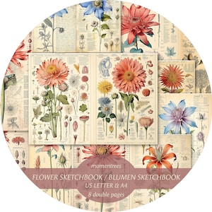 Blumen Botanische Illustration 18.Jh. Digitale Vintage Papiere Alte Buchseiten Scrapbooking Ephemera Journal Kits
