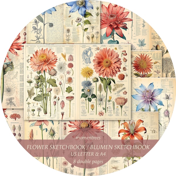 Blumen Botanische Illustration 18. Jahrhundert digitale vintage Papiere alte Buchseiten Scrapbooking Ephemera-Journal-Kits