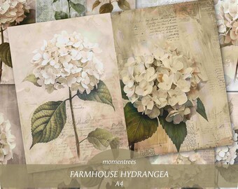 Farmhouse Hydrangea A4, Easter, Farm, Country Life, Junk Journal, Digital Papers