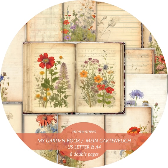 Vintage Garden Book Pages: Ephemera Journal Kit (Digital Download)
