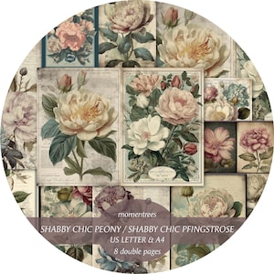 Junk Journal Shabby Chic Blumen Journal digitale Vintage Papiere alte Buchseiten scrapbooking ephemera Journal Kits basic Seite
