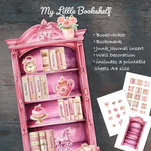 KLEINES BÜCHERREGAL, dekorieren Sie Ihr mini rosa Papier-Bücherregal, Buch-Tracker, Wandbibliothek