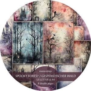SPOOKY FOREST Vampire Gothic Forest Mystical Junk Journal Digital Paper Templates Woods Ravens Dracula Bats Moon Fairy Night Dark Art black