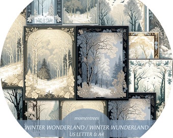 Winter Wonderland Digital Paper: Vintage Forest Scrapbook Kit (Digital Download)