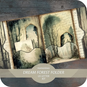 Cartella degli alberi della foresta da sogno, documenti digitali da scaricare, kit di diario vintage, kit di diario effimero, accessori realizzati in carta da scrapbook