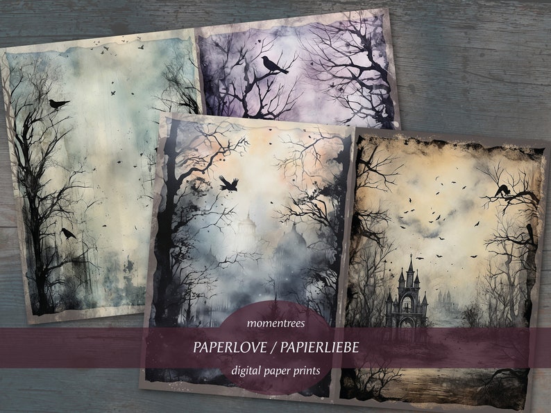 SPOOKY FOREST vampire gothique forêt junk journal modèles de papier numérique artisanat forêt corbeaux dracula chauves-souris lune fée nuit art sombre image 6