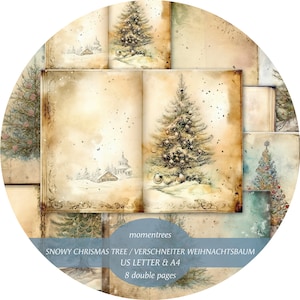 Arbre de Noël enneigé, papiers numériques télécharger kit de journal vintage scrapbooking kits de journal éphémère et fournitures scrapbook, neige