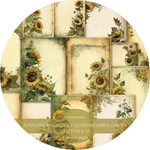 Sunflowers Garden Journal Kit vintage digital to download ephemera and supplies scrapbooking yellow flowers Summer digi kit